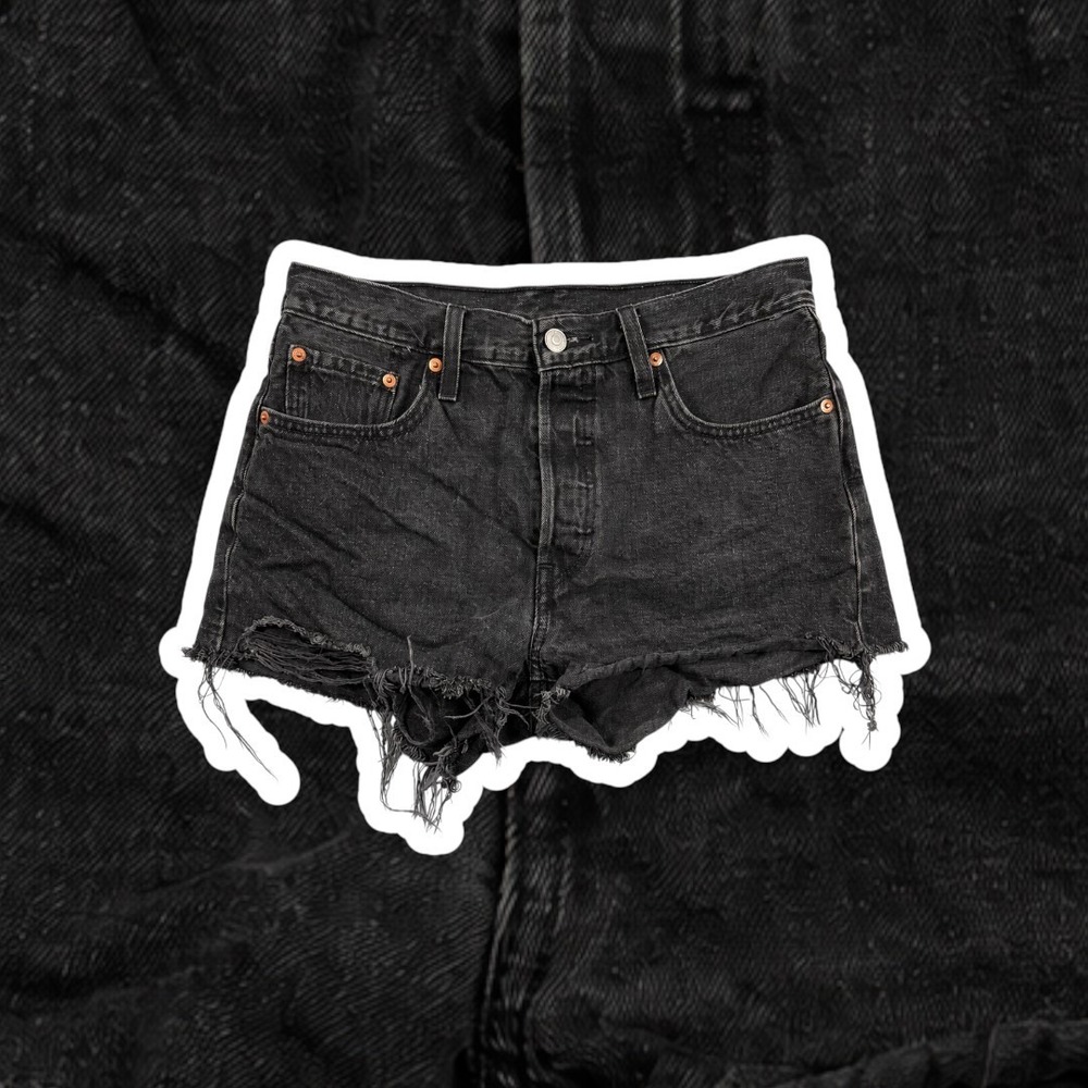Levis 501 Womens High Waisted Denim Shorts Black Cut Off Distressed Button Fly